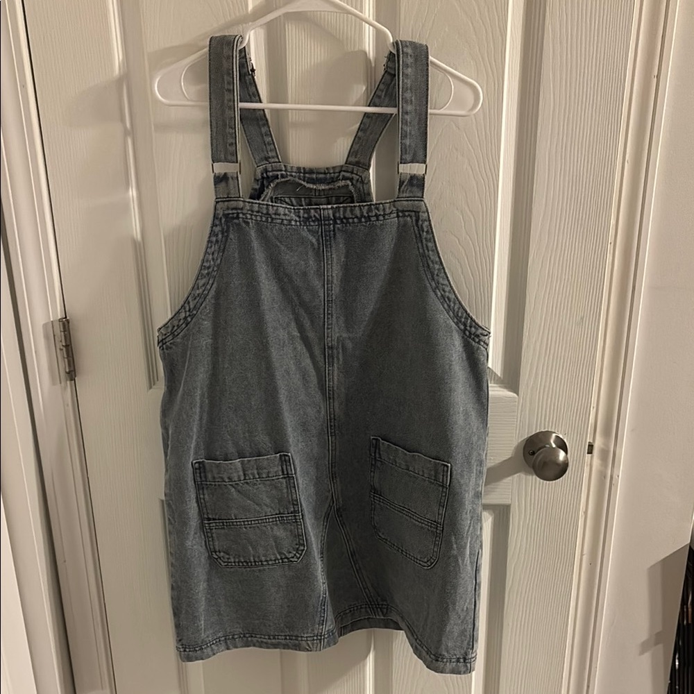Denim Overall Dress with Pockets